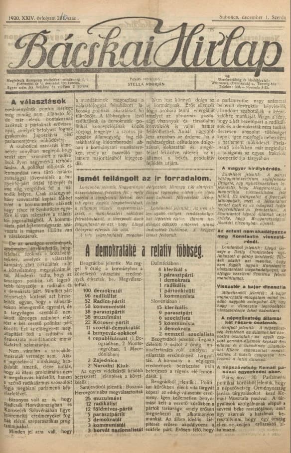 Bácskai Hirlap, 24. évf. 1920. december 1. 210. sz.