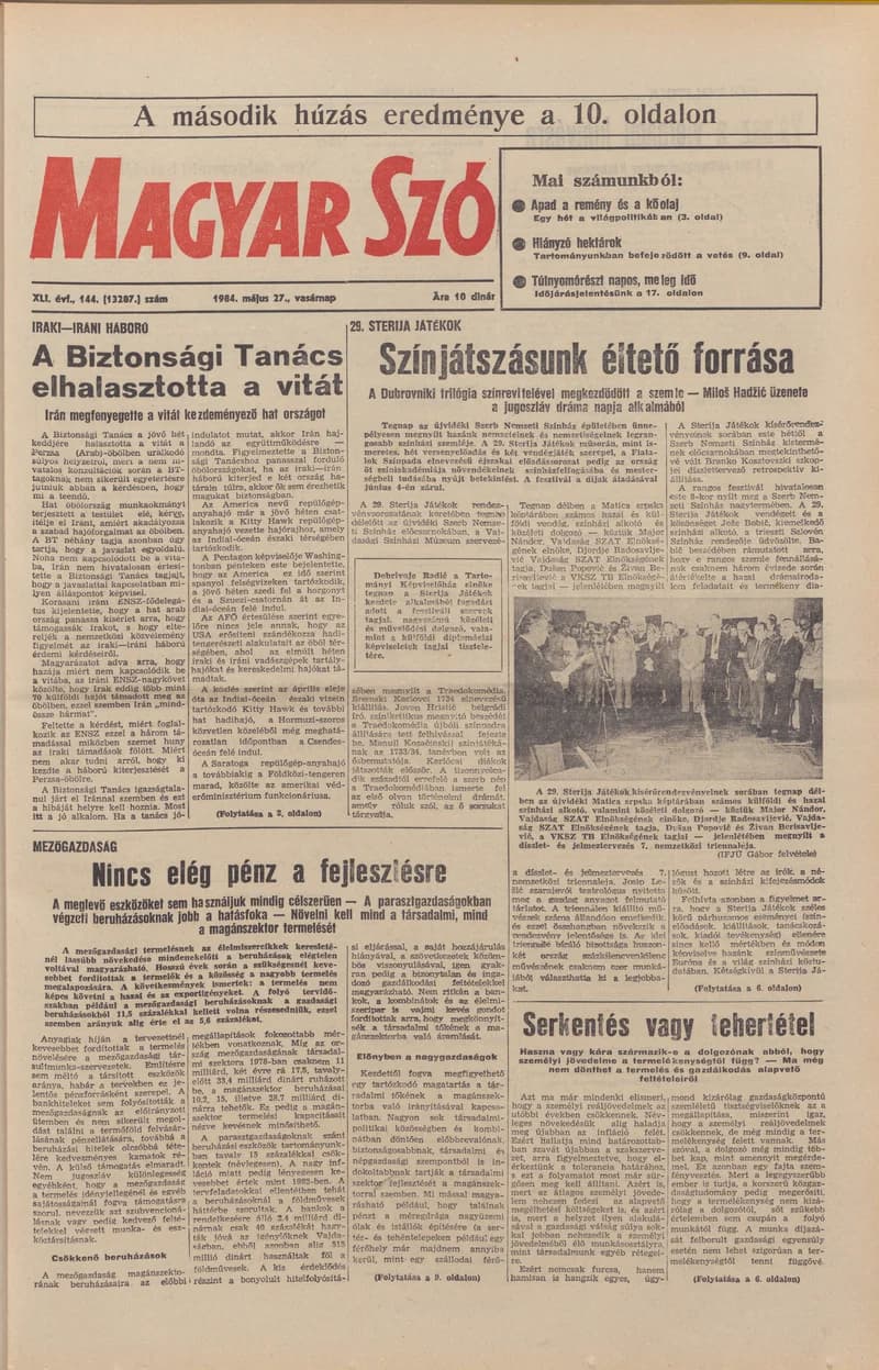 Magyar Szó, 41. évf. 1984. május 27. 144. sz. 1–32. oldal