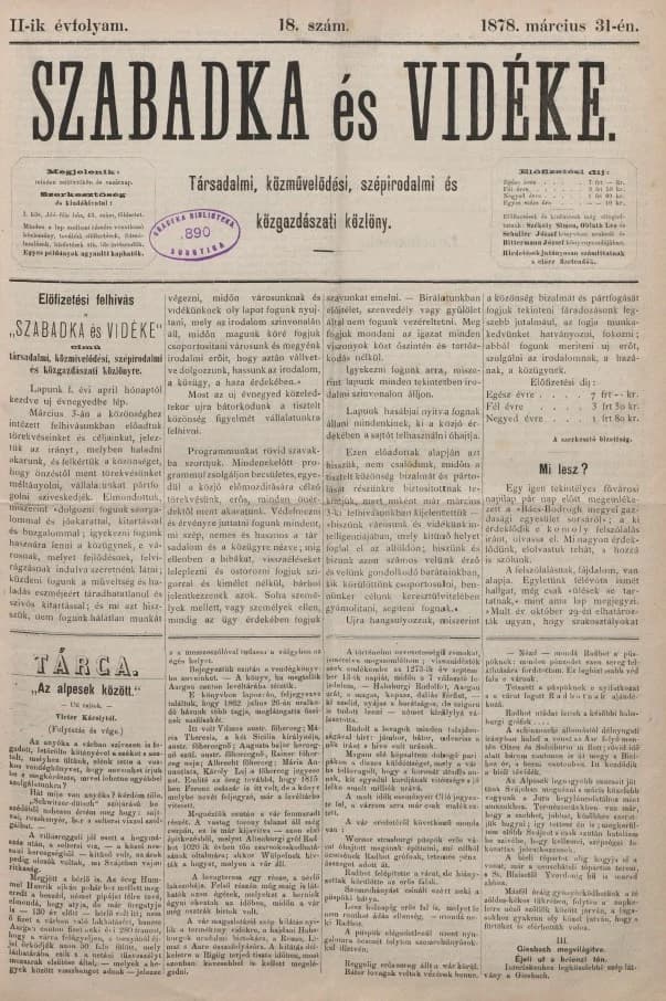 Szabadka és vidéke, 2. évf. 1878. március 31. 18. sz.