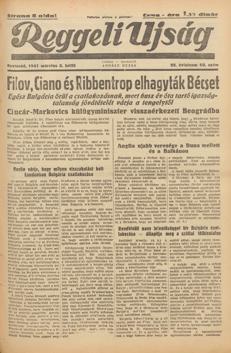 Reggeli Újság, 22. évf. 1941. március 3. 62. sz.