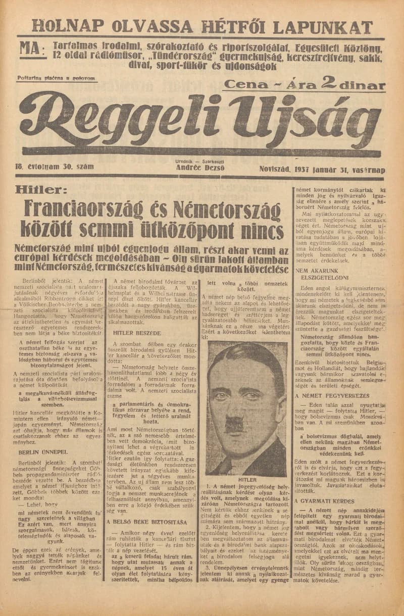Reggeli Újság, 18. évf. 1937. január 31. 30. sz.