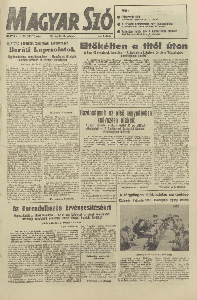 Magyar Szó, 38. évf. 1981. április 17. 105. sz.