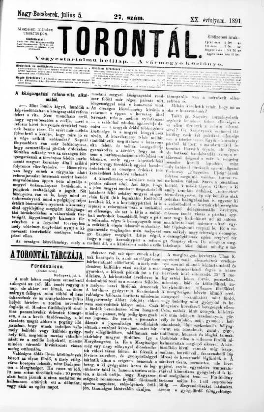 Torontál, 20. évf. 1891. július 5. 27. sz.