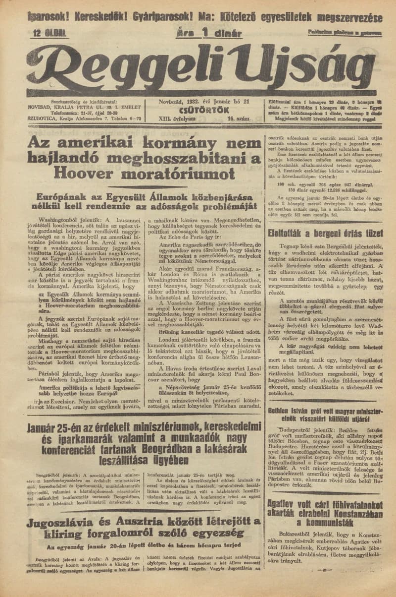 Reggeli Újság, 13. évf. 1932. január 21. 16. sz.