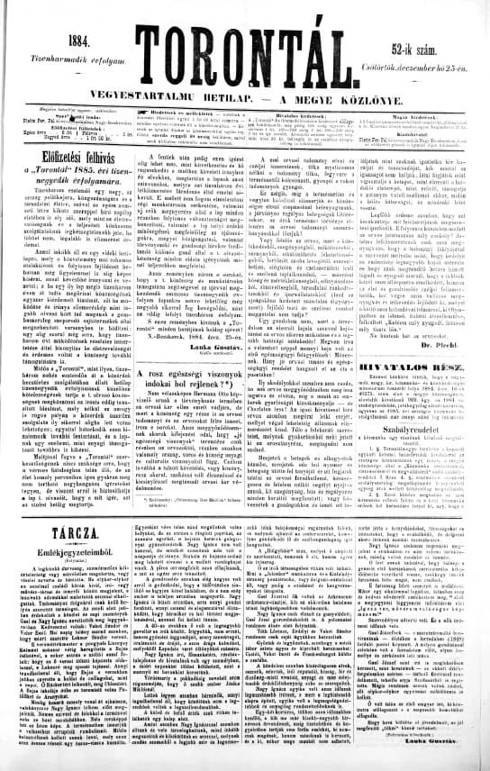 Torontál, 13. évf. 1884. december 25. 52. sz.