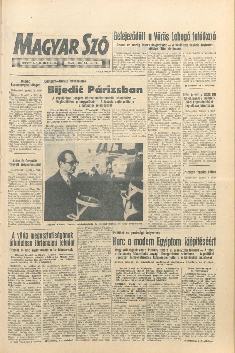 Magyar Szó, 33. évf. 1976. február 17. 46. sz. 1–20. oldal