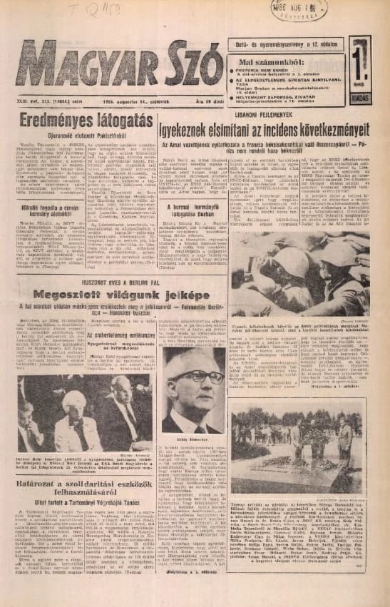 Magyar Szó, 43. évf. 1986. augusztus 14. 222. sz. 1–16. oldal