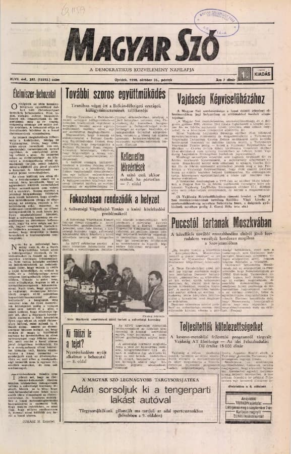 Magyar Szó, 47. évf. 1990. október 26. 295. sz. 1–20. oldal