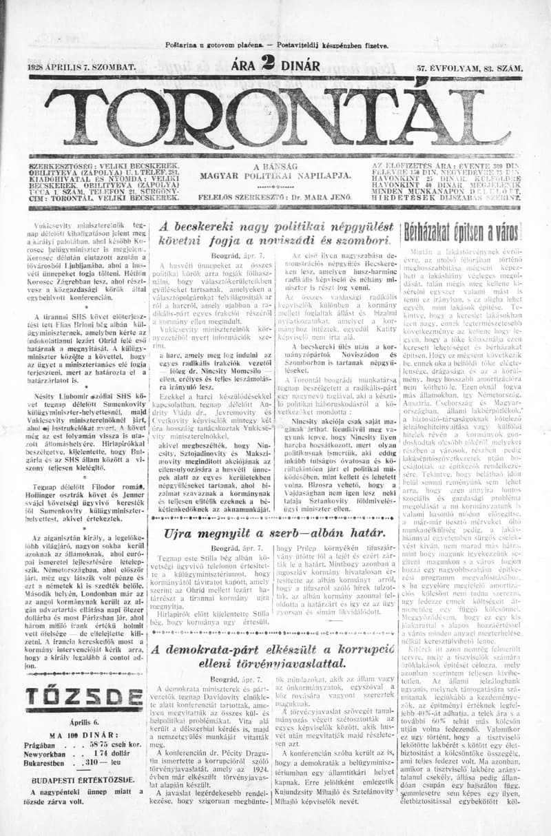 Torontál, 57. évf. 1928. április 7. 83. sz.