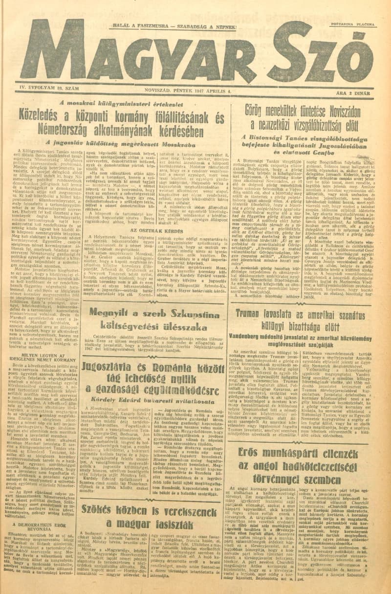 Magyar Szó, 4. évf. 1947. április 4. 88. sz.
