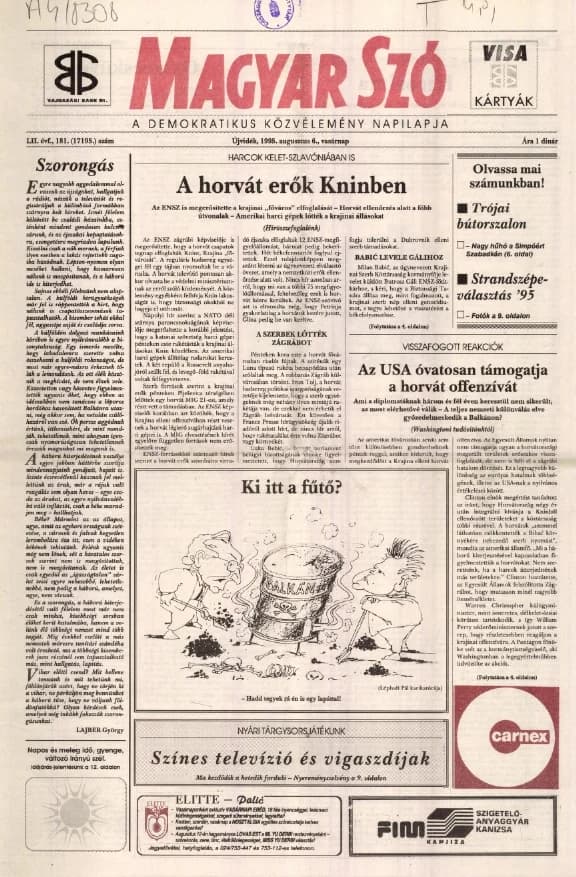Magyar Szó, 52. évf. 1995. augusztus 6. 181. sz. 1–24. oldal