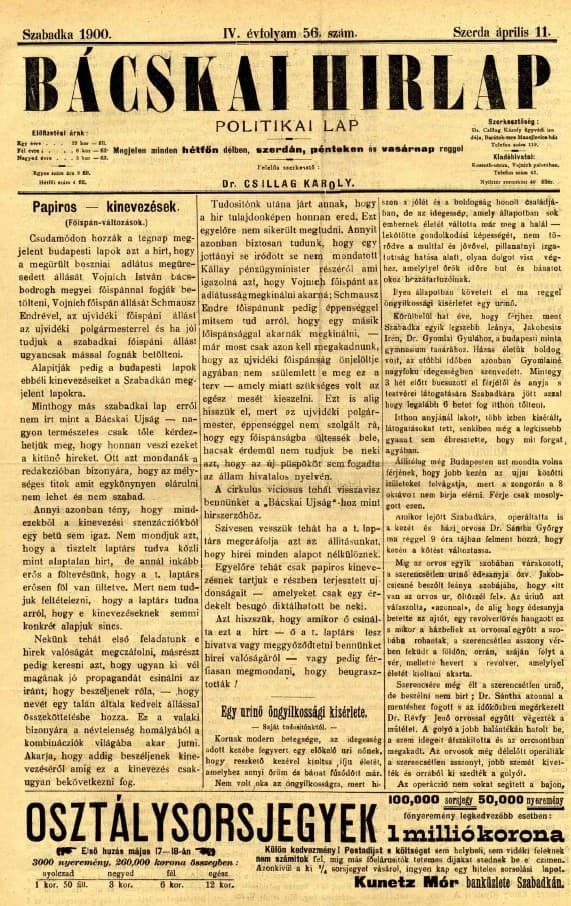 Bácskai Hirlap, 4. évf. 1900. április 11. 56. sz.