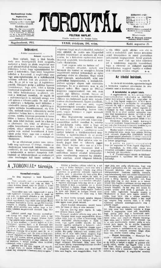 Torontál, 32. évf. 1903. augusztus 25. 191. sz.