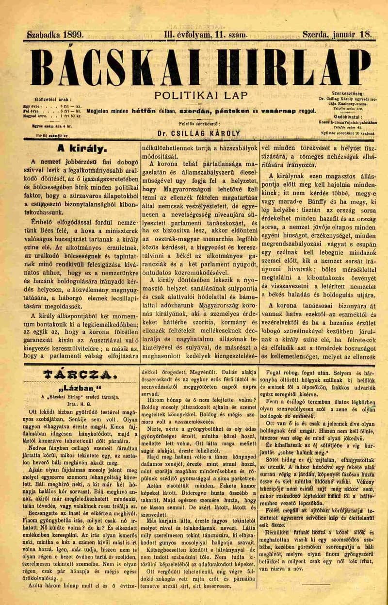 Bácskai Hirlap, 3. évf. 1899. január 18. 11. sz.
