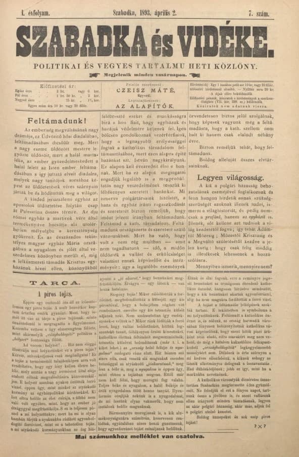 Szabadka és vidéke II, 1. évf. 1893. április 2. 7. sz.