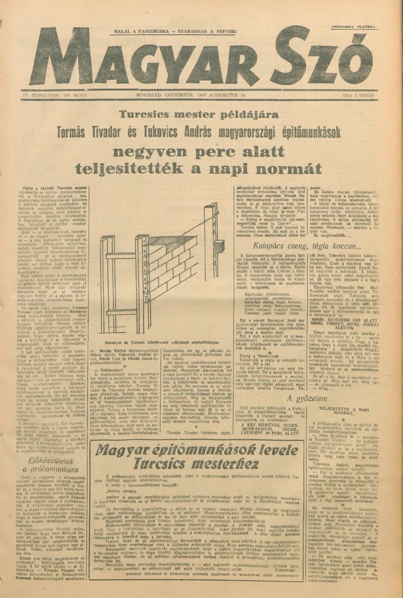 Magyar Szó, 4. évf. 1947. augusztus 14. 199. sz. 1–8. oldal