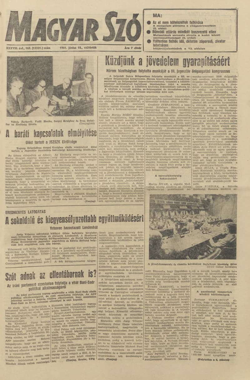 Magyar Szó, 38. évf. 1981. június 18. 165. sz.