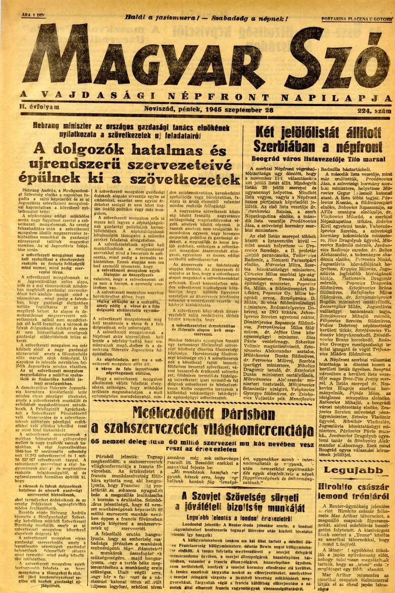 Magyar Szó, 2. évf. 1945. szeptember 28. 224. sz. 1–4. oldal