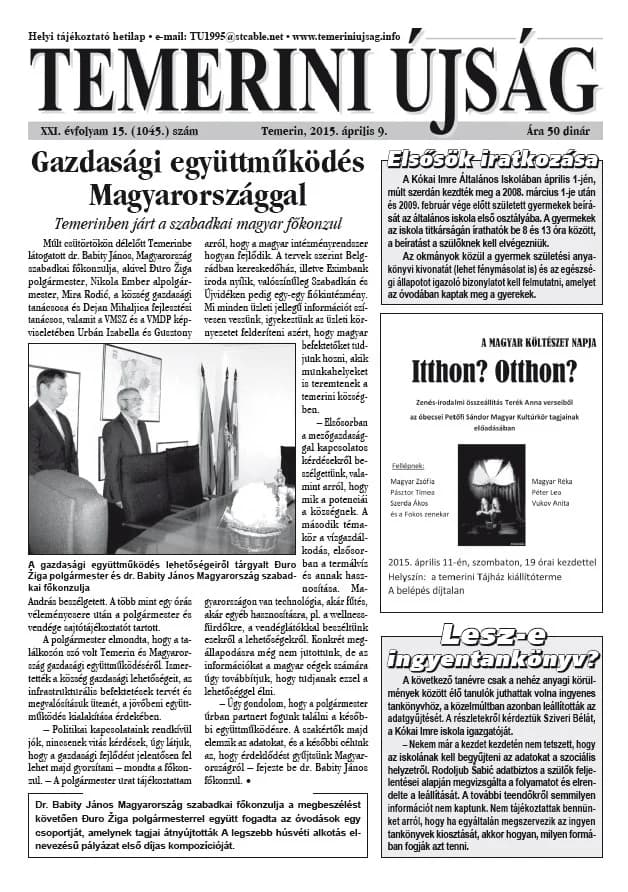 Temerini Újság, 21. évf. 2015. április 9. 15. sz.