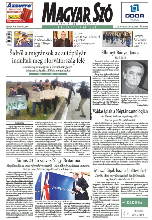 Magyar Szó, 73. évf. 2016. február 22. 41. sz. 1–20. oldal