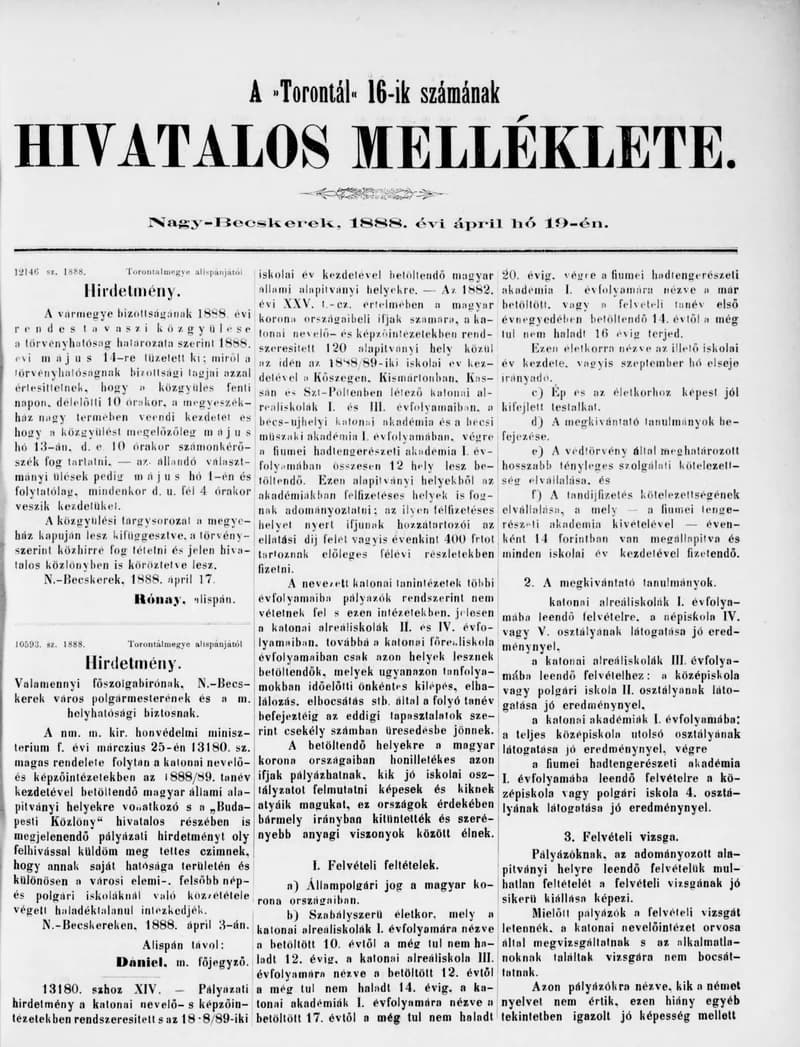 A Totontál  hivatalos melléklete, 1. évf. 1888. április 19. 16. sz.