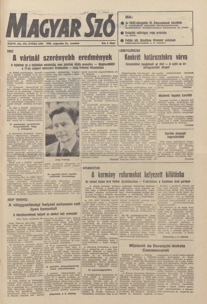 Magyar Szó, 37. évf. 1980. augusztus 23. 232. sz. 1–16. oldal