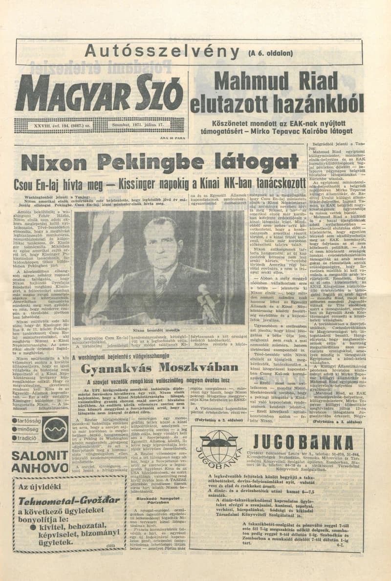 Magyar Szó, 28. évf. 1971. július 17. 194. sz. 1–20. oldal