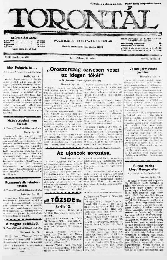 Torontál, 51. évf. 1922. április 12. 82. sz.
