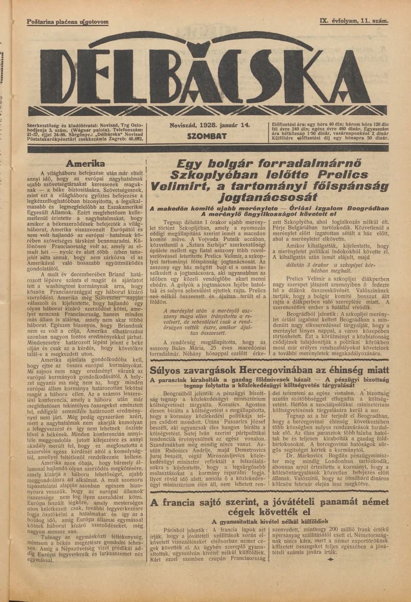 Délbácska, 9. évf. 1928. január 14. 11. sz.