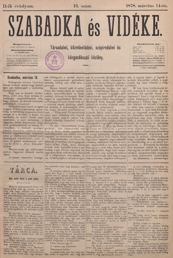 Szabadka és vidéke, 2. évf. 1878. március 14. 13. sz.