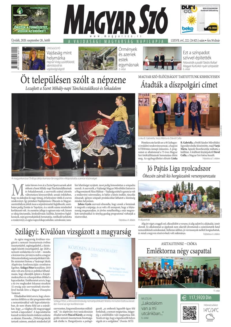 Magyar Szó, 77. évf. 2020. szeptember 28. 222. sz. 1–16. oldal