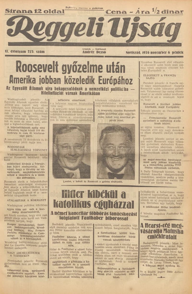 Reggeli Újság, 17. évf. 1936. november 6. 275. sz.