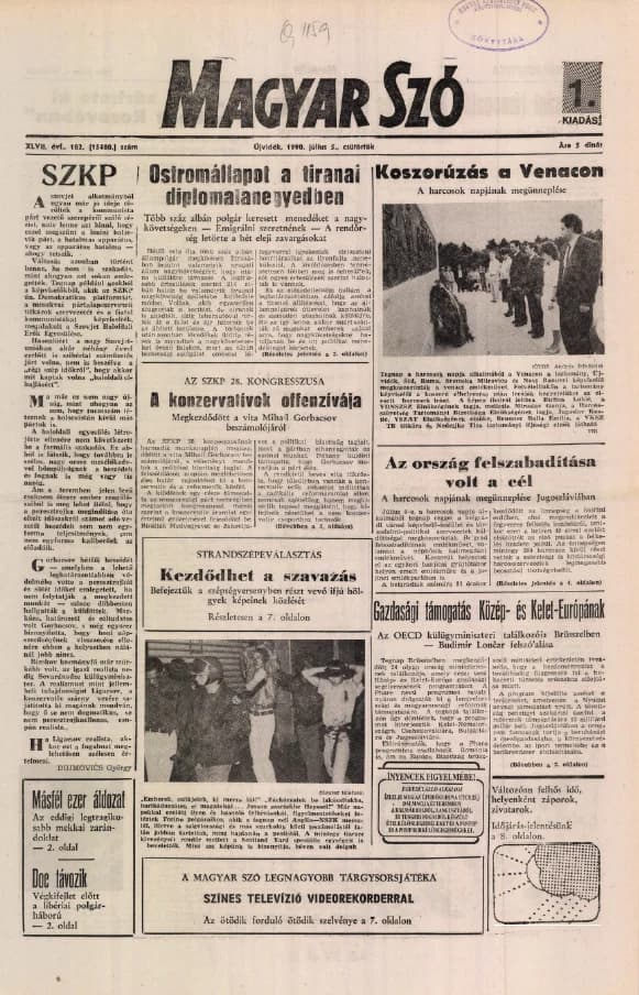 Magyar Szó, 47. évf. 1990. július 5. 182. sz. 1–16. oldal