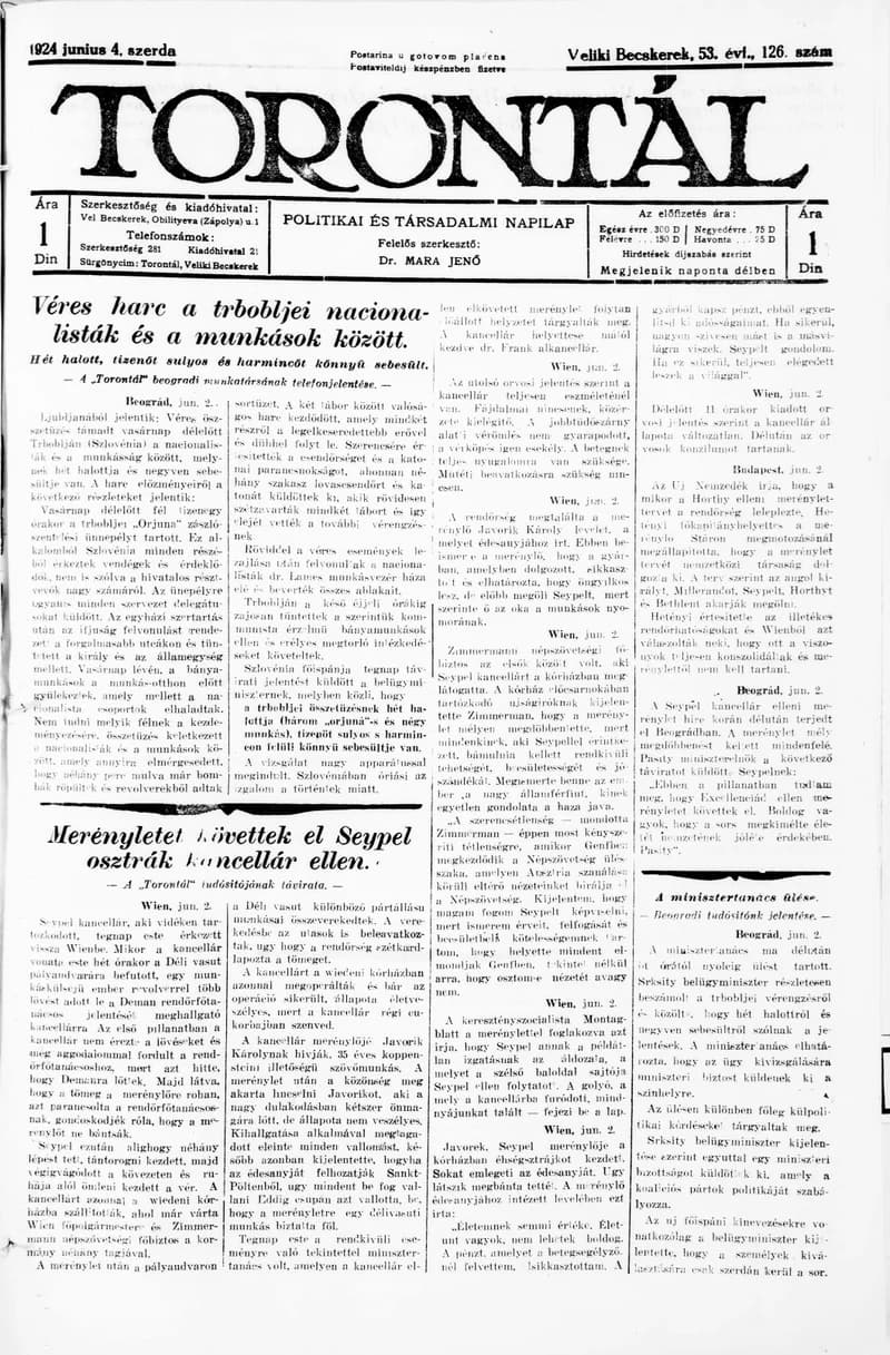 Torontál, 53. évf. 1924. június 4. 126. sz.