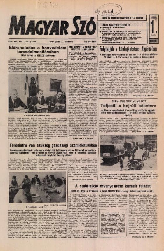 Magyar Szó, 43. évf. 1986. július 3. 180. sz. 1–16. oldal