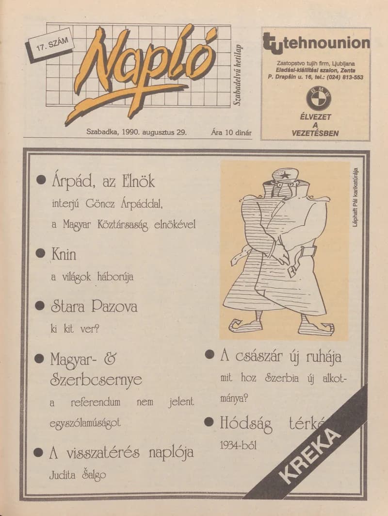 Napló - Szabadelvű hetilap, 1. évf. 1990. augusztus 29. 17. sz.
