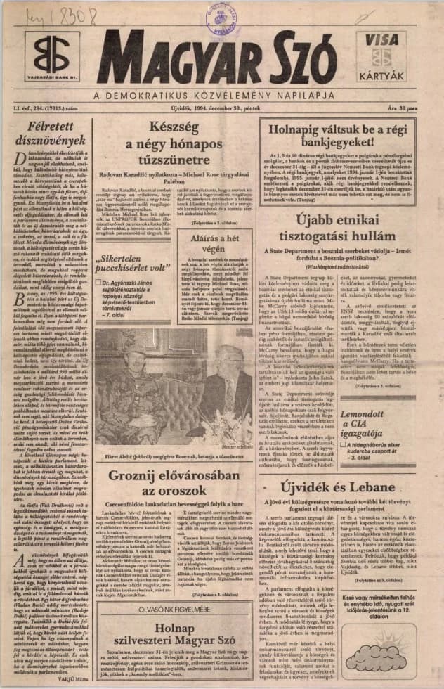 Magyar Szó, 51. évf. 1994. december 30. 284. sz. 1–16. oldal