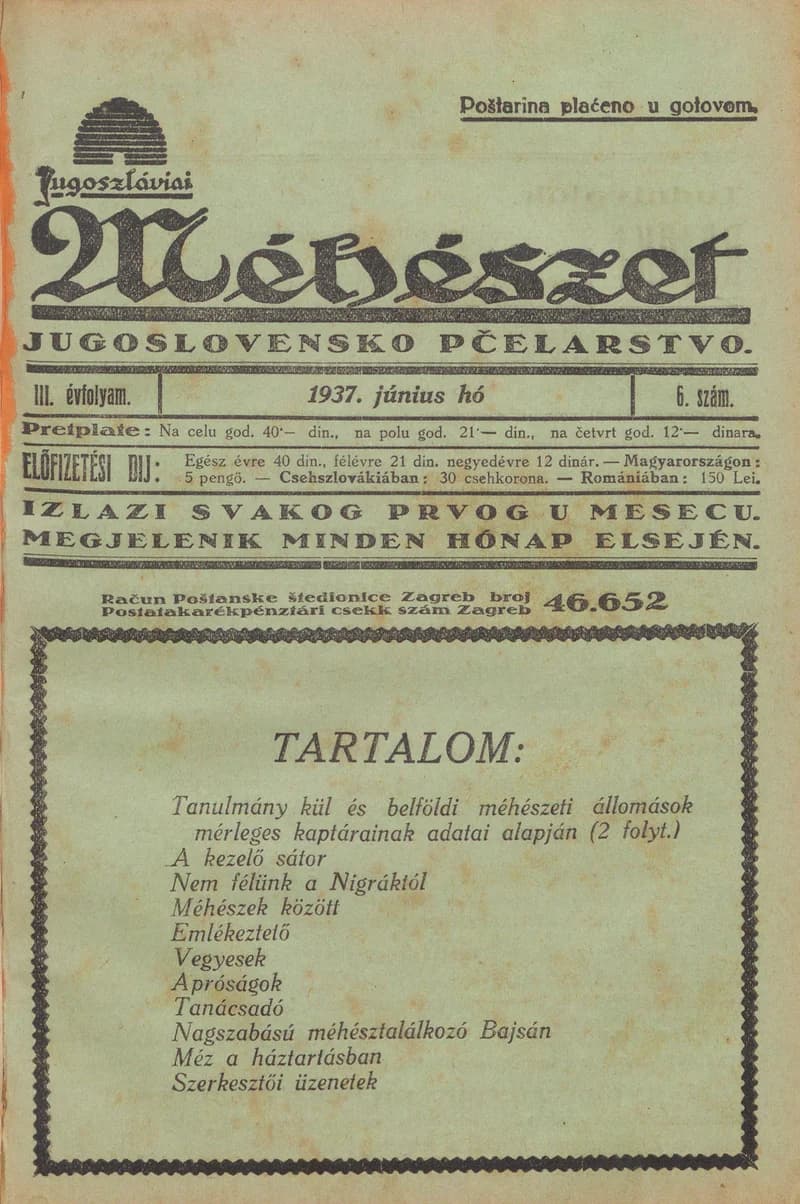 Jugoszláviai méhészet, 3. évf. 1937. június 1. 6. sz.
