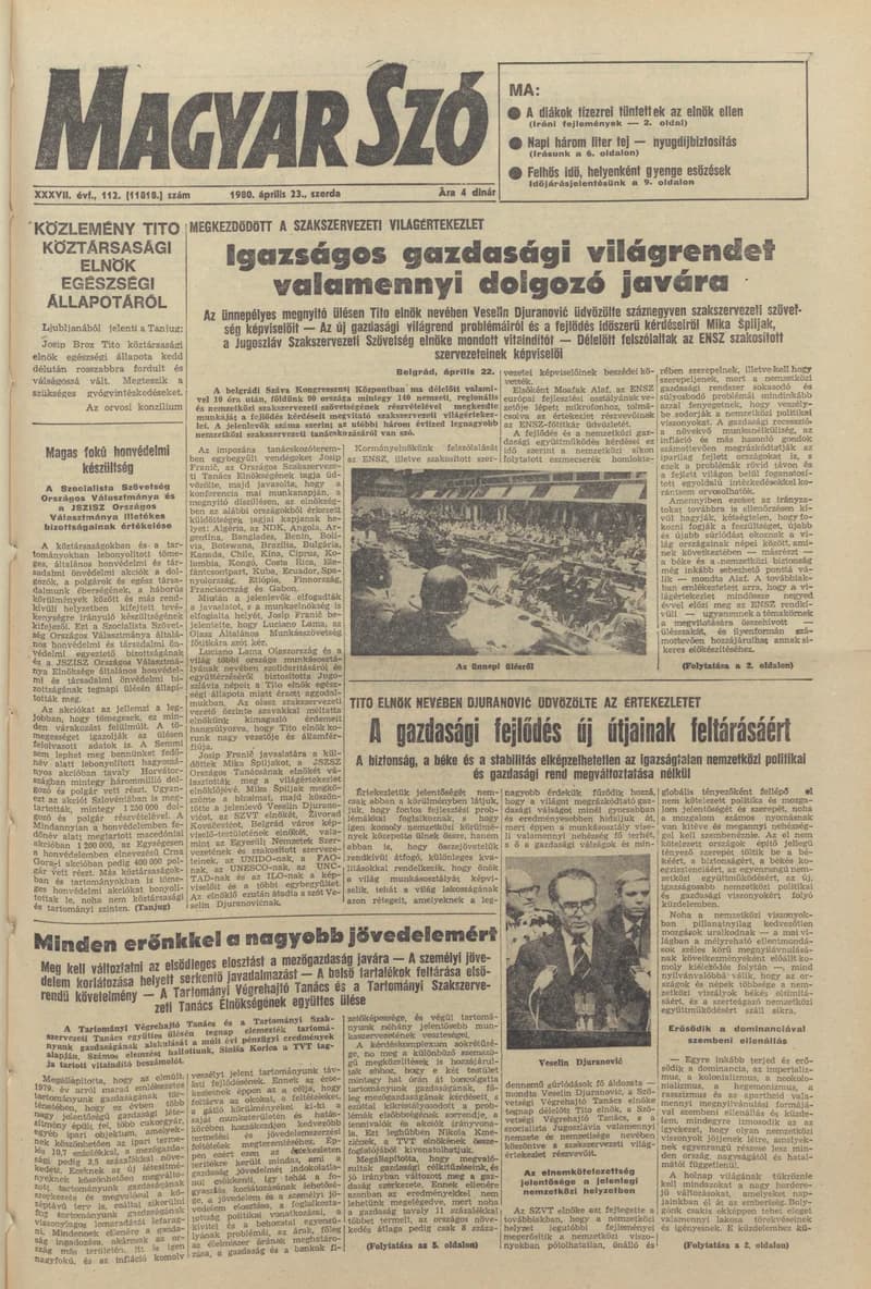 Magyar Szó, 37. évf. 1980. április 23. 112. sz. 1–20. oldal