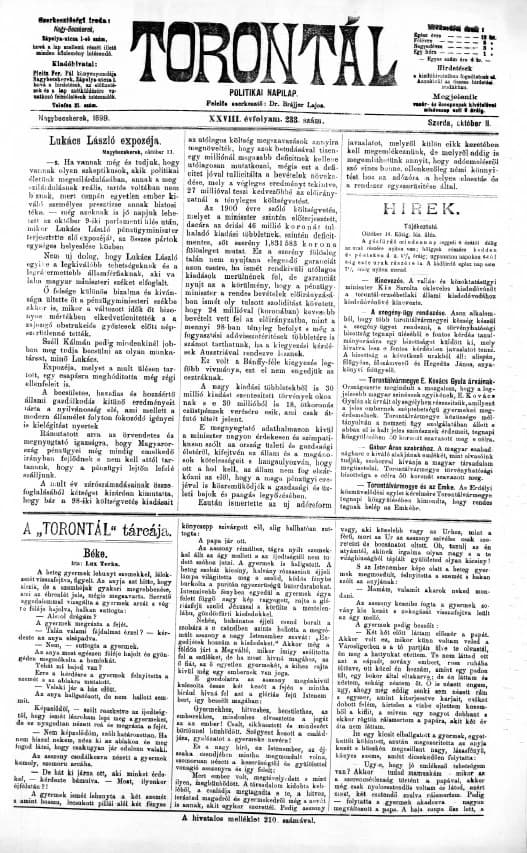 Torontál, 28. évf. 1899. október 11. 233. sz.