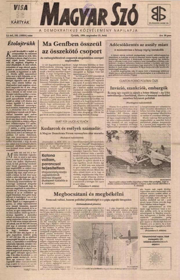 Magyar Szó, 51. évf. 1994. szeptember 13. 195. sz. 1–16. oldal