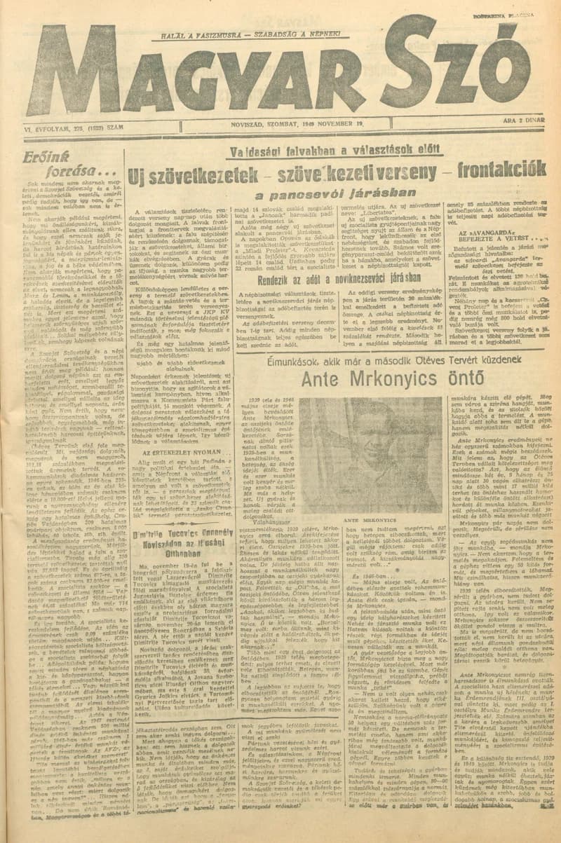 Magyar Szó, 6. évf. 1949. november 19. 275. sz. 1–4. oldal