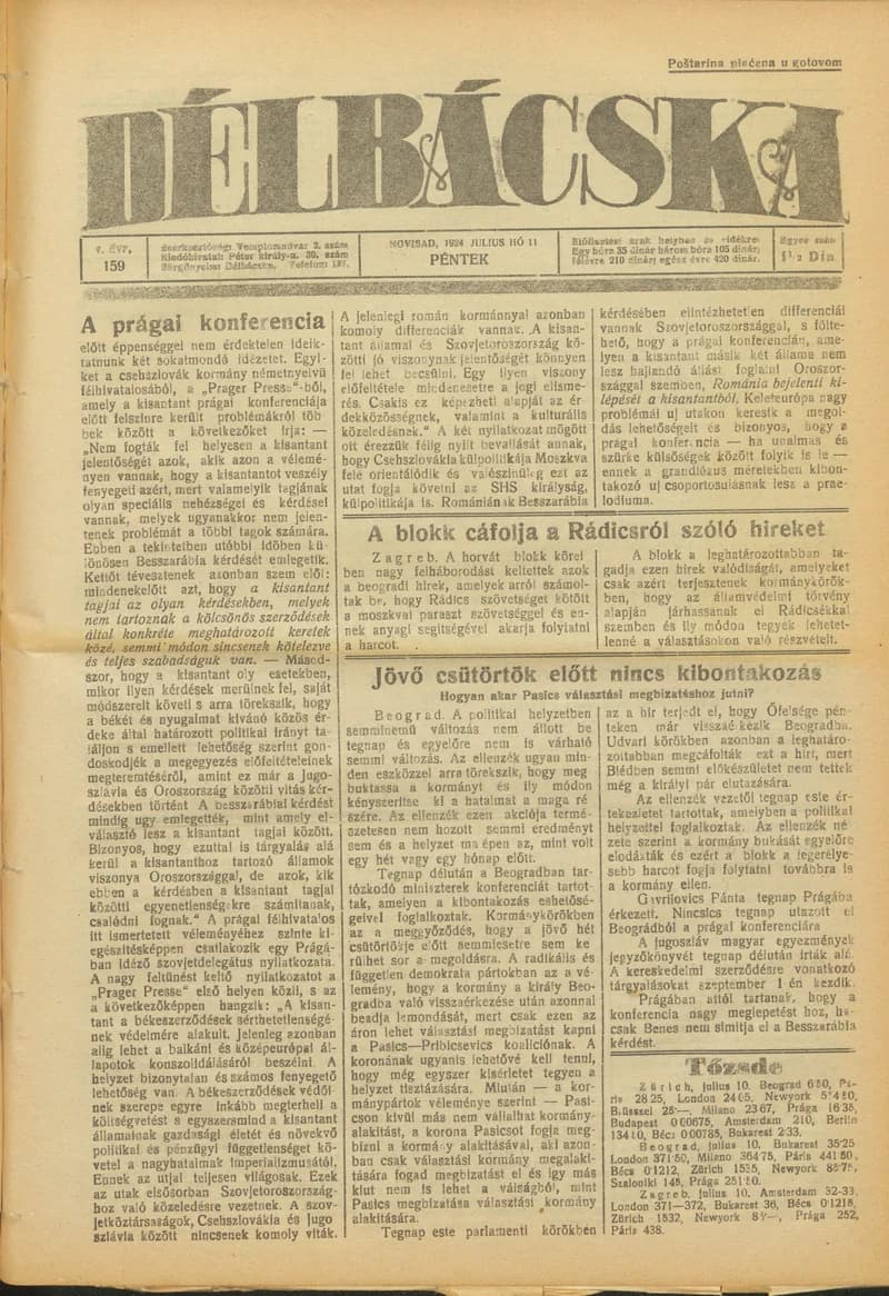 Délbácska, 5. évf. 1924. július 11. 159. sz.