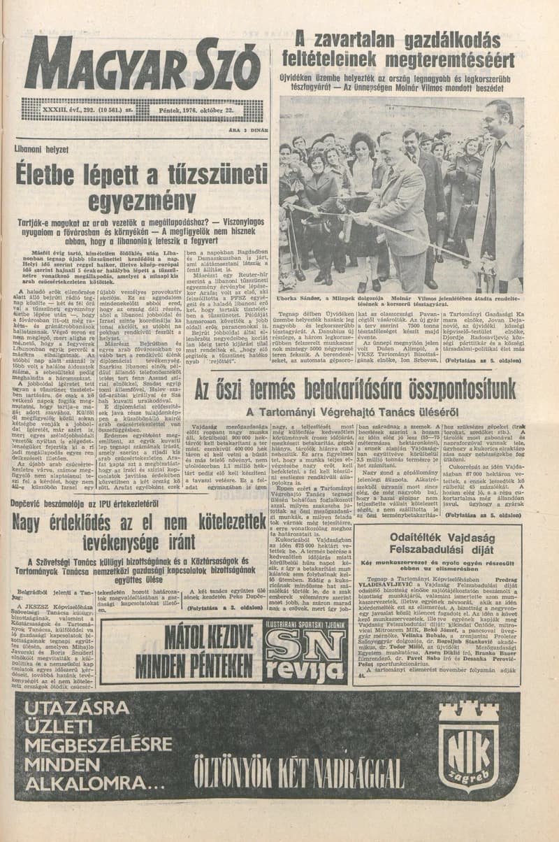 Magyar Szó, 33. évf. 1976. október 22. 292. sz. 1–16. oldal
