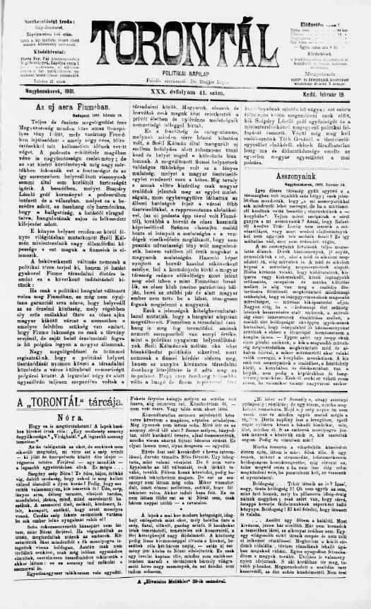 Torontál, 30. évf. 1901. február 19. 41. sz.