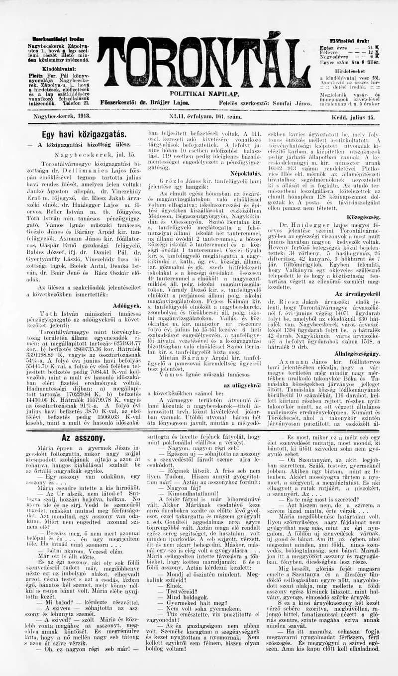 Torontál, 42. évf. 1913. július 15. 161. sz.