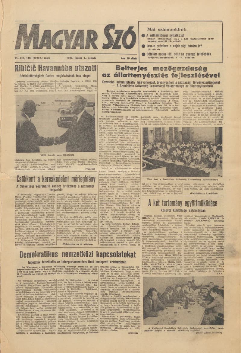 Magyar Szó, 40. évf. 1983. június 1. 148. sz. 1–24. oldal