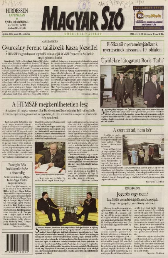 Magyar Szó, 62. évf. 2005. január 13. 9. sz. 1–20. oldal