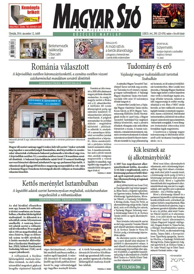 Magyar Szó, 73. évf. 2016. december 12. 290. sz. 1–20. oldal