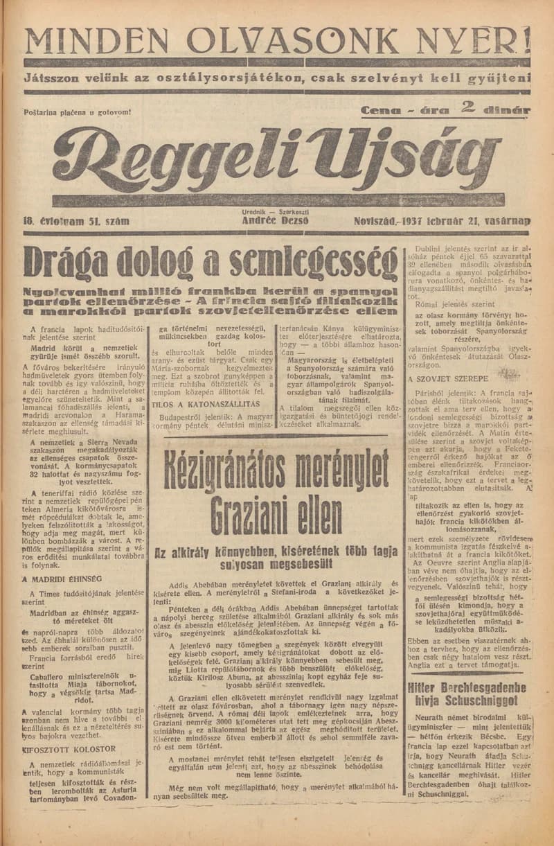 Reggeli Újság, 18. évf. 1937. február 21. 51. sz.